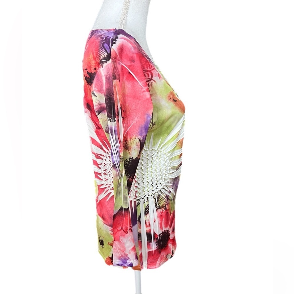 Appraisal Womens Top Size Small Floral Abstract Print 3/4 Sleeve Scoop Neck - Picture 3 of 5